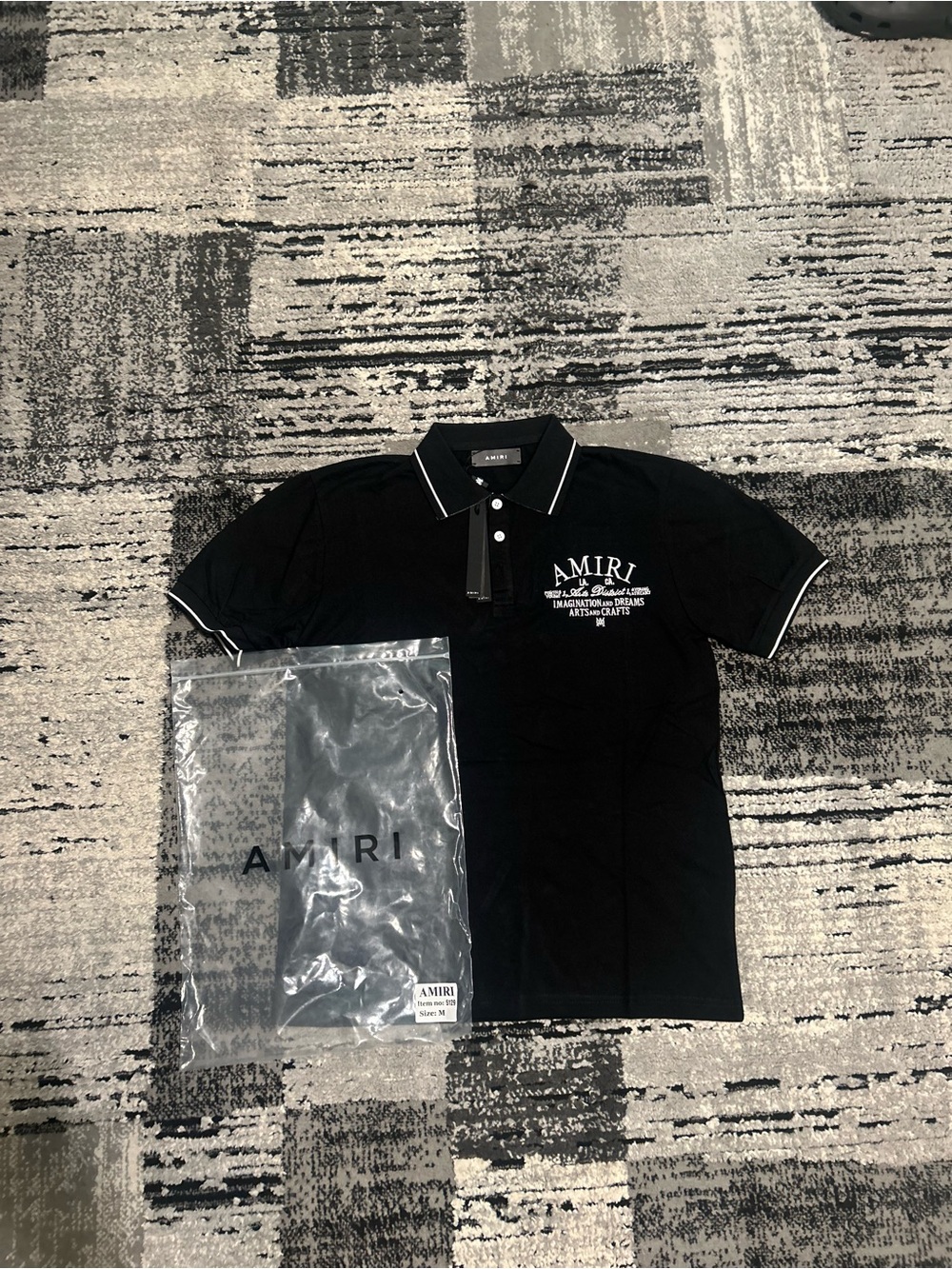 AMIRI Black Polo with White Trim and Chest Logo